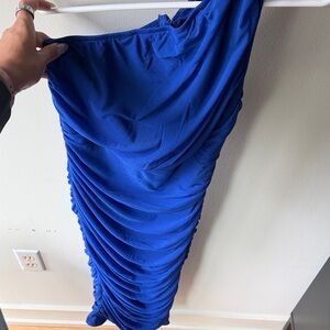 Elegant Blue Ruched Women's Dress